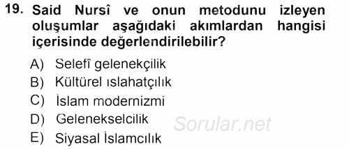 İslam Mezhepleri Tarihi 2014 - 2015 Dönem Sonu Sınavı 19.Soru