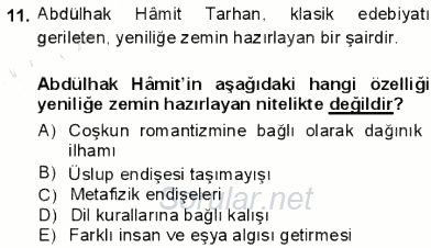 Tanzimat Dönemi Türk Edebiyatı 1 2012 - 2013 Dönem Sonu Sınavı 11.Soru