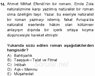 Tanzimat Dönemi Türk Edebiyatı 1 2012 - 2013 Dönem Sonu Sınavı 14.Soru