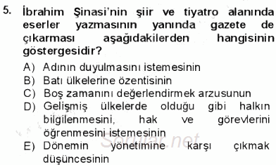 Tanzimat Dönemi Türk Edebiyatı 1 2012 - 2013 Dönem Sonu Sınavı 5.Soru
