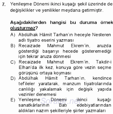 Tanzimat Dönemi Türk Edebiyatı 1 2012 - 2013 Dönem Sonu Sınavı 7.Soru