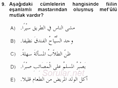 Arapça 3 2016 - 2017 Dönem Sonu Sınavı 9.Soru