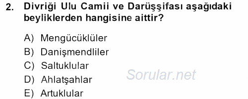 Türkiye Selçuklu Tarihi 2013 - 2014 Ara Sınavı 2.Soru