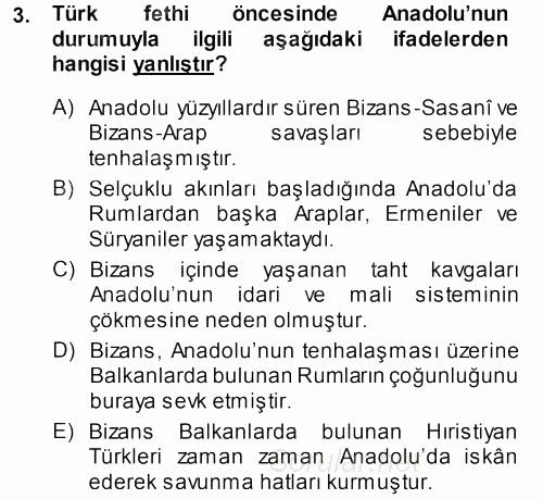 Türkiye Selçuklu Tarihi 2013 - 2014 Ara Sınavı 3.Soru