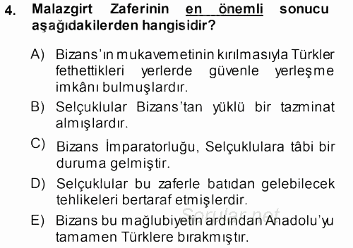 Türkiye Selçuklu Tarihi 2013 - 2014 Ara Sınavı 4.Soru