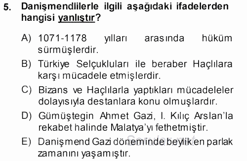 Türkiye Selçuklu Tarihi 2013 - 2014 Ara Sınavı 5.Soru