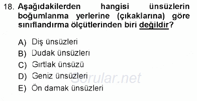Türk Dili 1 2012 - 2013 Ara Sınavı 18.Soru