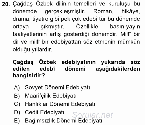 Çağdaş Türk Edebiyatları 2 2015 - 2016 Ara Sınavı 20.Soru