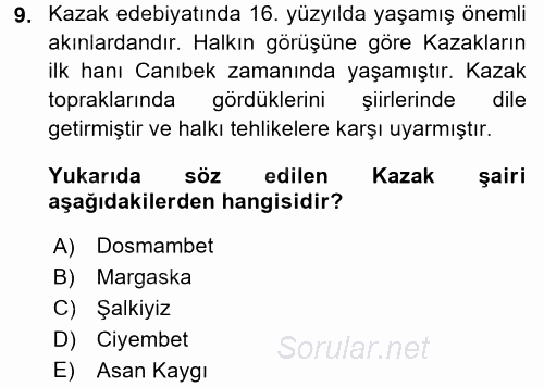 Çağdaş Türk Edebiyatları 2 2015 - 2016 Ara Sınavı 9.Soru