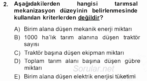 Tarım Alet ve Makinaları 2014 - 2015 Ara Sınavı 2.Soru