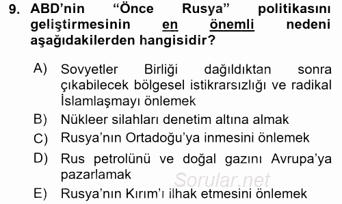 Türk Dış Politikası 2 2015 - 2016 Ara Sınavı 9.Soru