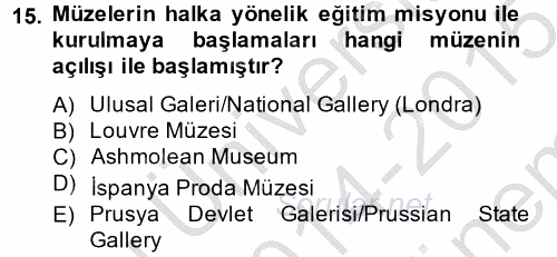 Müzecilik ve Sergileme 2014 - 2015 Dönem Sonu Sınavı 15.Soru