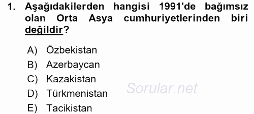 Çağdaş Türk Dünyası 2015 - 2016 Ara Sınavı 1.Soru