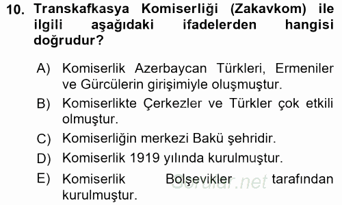 Çağdaş Türk Dünyası 2015 - 2016 Ara Sınavı 10.Soru