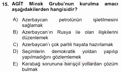 Çağdaş Türk Dünyası 2015 - 2016 Ara Sınavı 15.Soru