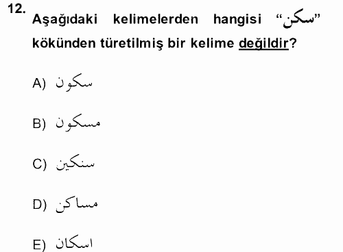Osmanlı Türkçesi Grameri 1 2014 - 2015 Ara Sınavı 12.Soru