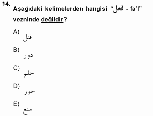 Osmanlı Türkçesi Grameri 1 2014 - 2015 Ara Sınavı 14.Soru