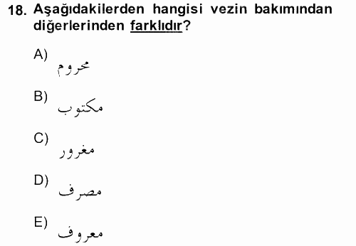 Osmanlı Türkçesi Grameri 1 2014 - 2015 Ara Sınavı 18.Soru