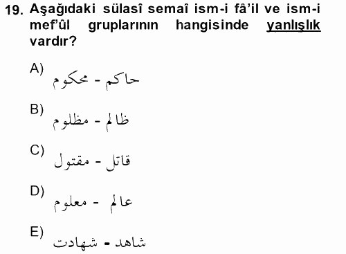 Osmanlı Türkçesi Grameri 1 2014 - 2015 Ara Sınavı 19.Soru