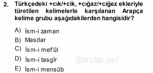 Osmanlı Türkçesi Grameri 1 2014 - 2015 Ara Sınavı 2.Soru