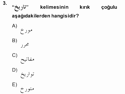 Osmanlı Türkçesi Grameri 1 2014 - 2015 Ara Sınavı 3.Soru