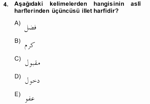 Osmanlı Türkçesi Grameri 1 2014 - 2015 Ara Sınavı 4.Soru