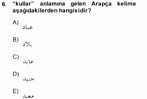 Osmanlı Türkçesi Grameri 1 2014 - 2015 Ara Sınavı 6.Soru