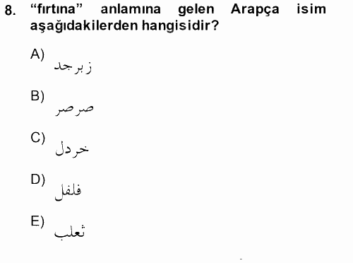 Osmanlı Türkçesi Grameri 1 2014 - 2015 Ara Sınavı 8.Soru