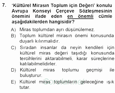 Kültürel Miras Yönetimi 2012 - 2013 Ara Sınavı 7.Soru