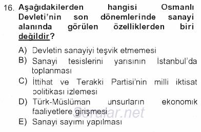Atatürk İlkeleri Ve İnkılap Tarihi 1 2012 - 2013 Tek Ders Sınavı 16.Soru