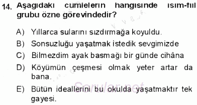 Türkçe Cümle Bilgisi 1 2013 - 2014 Dönem Sonu Sınavı 14.Soru
