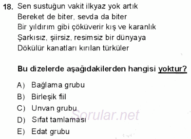 Türkçe Cümle Bilgisi 1 2013 - 2014 Dönem Sonu Sınavı 18.Soru
