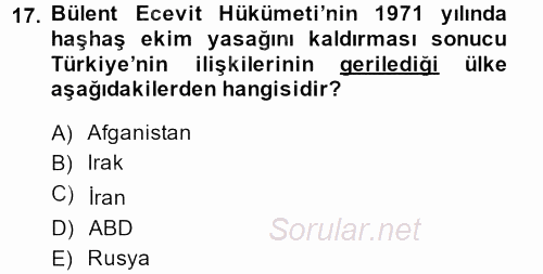 Türkiye Cumhuriyeti İktisat Tarihi 2013 - 2014 Dönem Sonu Sınavı 17.Soru