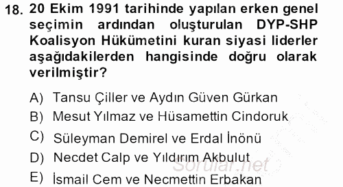 Türkiye Cumhuriyeti İktisat Tarihi 2013 - 2014 Dönem Sonu Sınavı 18.Soru