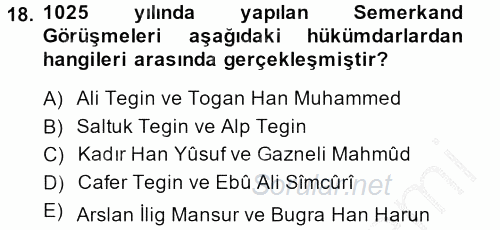 İlk Müslüman Türk Devletleri 2013 - 2014 Ara Sınavı 18.Soru