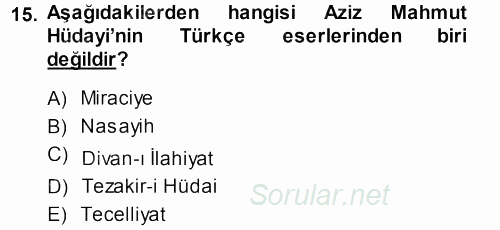 Türk Halk Şiiri 2013 - 2014 Dönem Sonu Sınavı 15.Soru
