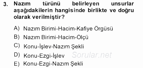 Türk Halk Şiiri 2013 - 2014 Dönem Sonu Sınavı 3.Soru