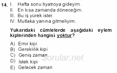 Türkçe Biçim Bilgisi 2013 - 2014 Dönem Sonu Sınavı 14.Soru