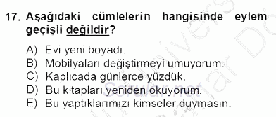 Türkçe Biçim Bilgisi 2013 - 2014 Dönem Sonu Sınavı 17.Soru