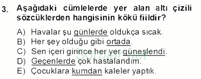 Türkçe Biçim Bilgisi 2013 - 2014 Dönem Sonu Sınavı 3.Soru