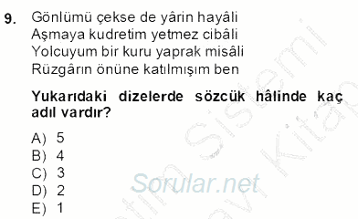 Türkçe Biçim Bilgisi 2013 - 2014 Dönem Sonu Sınavı 9.Soru