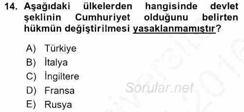 Türk Anayasa Hukuku 2015 - 2016 Ara Sınavı 14.Soru