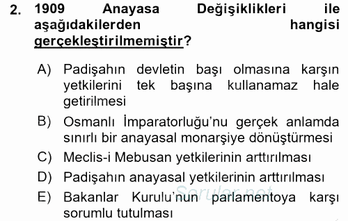Türk Anayasa Hukuku 2015 - 2016 Ara Sınavı 2.Soru