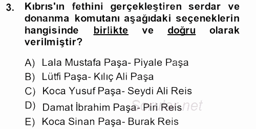 Osmanlı Tarihi (1566-1789) 2013 - 2014 Ara Sınavı 3.Soru