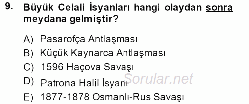 Osmanlı Tarihi (1566-1789) 2013 - 2014 Ara Sınavı 9.Soru