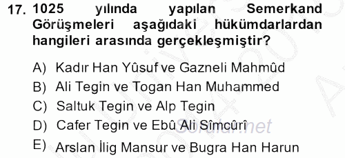 İlk Müslüman Türk Devletleri 2014 - 2015 Ara Sınavı 17.Soru