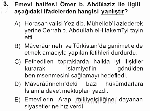 İlk Müslüman Türk Devletleri 2014 - 2015 Ara Sınavı 3.Soru