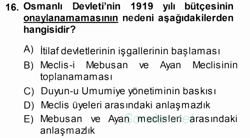 Atatürk İlkeleri Ve İnkılap Tarihi 1 2014 - 2015 Tek Ders Sınavı 16.Soru