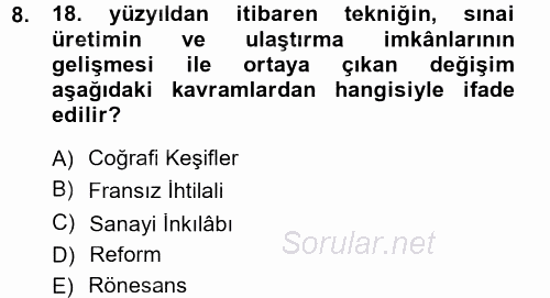 Atatürk İlkeleri Ve İnkılap Tarihi 1 2014 - 2015 Tek Ders Sınavı 8.Soru
