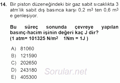 Genel Kimya 1 2015 - 2016 Ara Sınavı 14.Soru